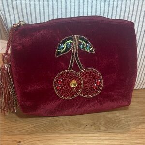Velvet Cherry Embellished Clutch